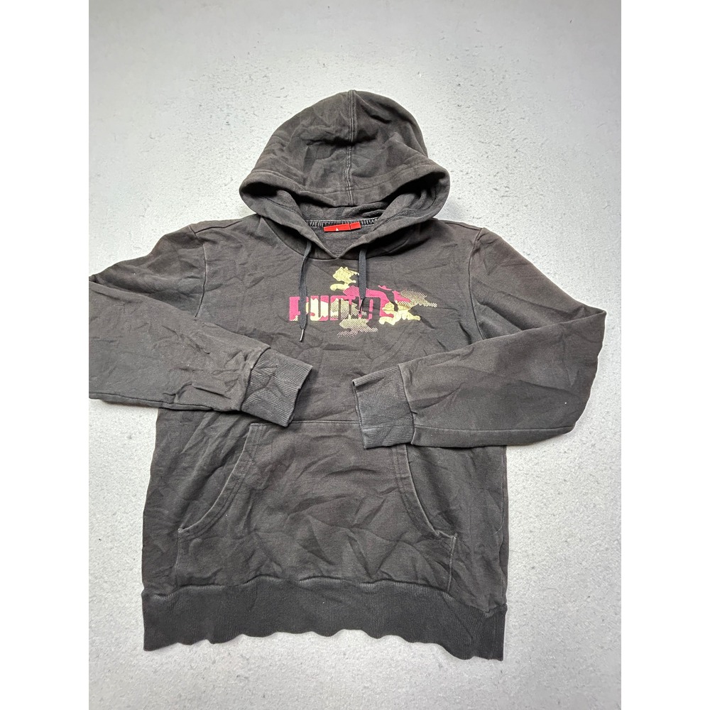 Puma Hoodie Cotton Blend Black Pink Camo Logo Large Womens